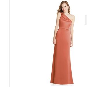 TERRACOTTA COPPER ONE SHOULDER BRIDESMAID DRESS